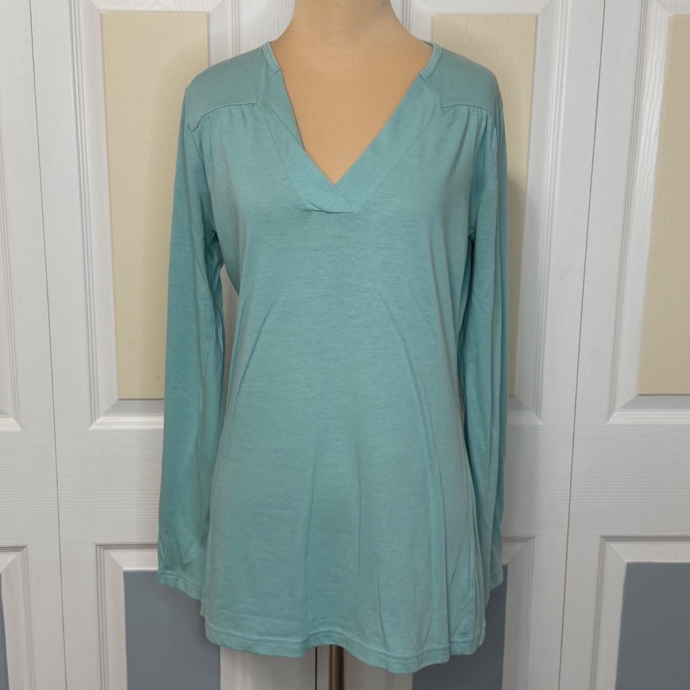 Patagonia Womens Aqua Blue Organic Cotton Tencel V-Neck Tunic Top 54530F9 M